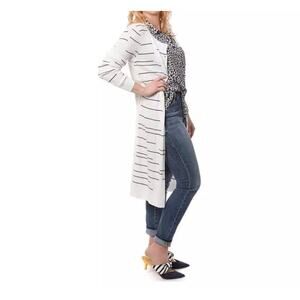 New Cabi Style #5638 Dashes Sweater Long Duster White Button Front Ribbed Sz M